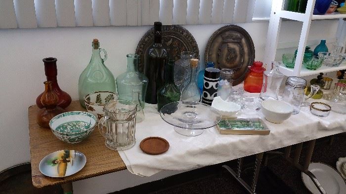 loads of cool glassward - bottles, plates, trays etc
