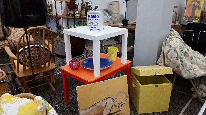 colorful tables, storage box, oil painting....Bromoseltzer ice bucket