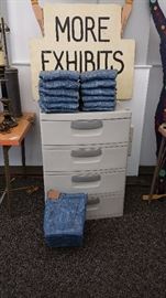 resin crafted blue jean forms.....4 drawer plastic storage drawers,,,