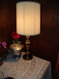 Pair polished brass lamps