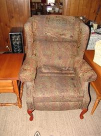 Pair upholstered wing back chairs
