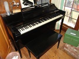 Ebony spinet Ansonic piano and stool