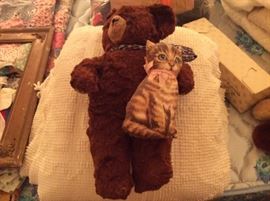 Old teddy bear & hand made kitty
