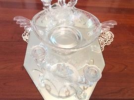 Fostoria corsage bowl & candle holders 