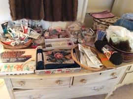 Sewing etc on a shabby chic chest of drawers