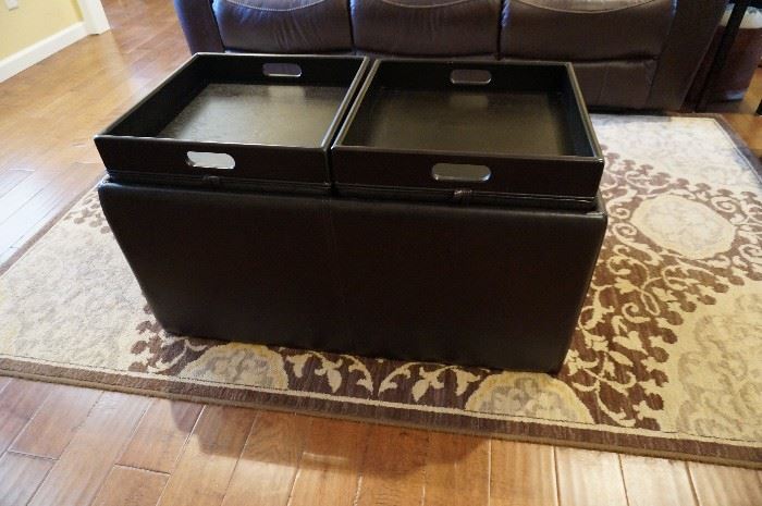 Leather Storage/coffee table (top pieces can be used for serving trays)