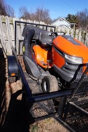 Husqvarna 20 HP 46" cut with bagger riding lawn mower; Carry-On Trailer 5-ft x 10-ft wire mesh Utility Trailer with Ramp Gate