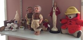 Crocheted Paddington and Variety of Dolls