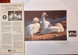 1992 "Settlin'' in" Snow Geese by Nancy Howe. Conservation Stamp and Print of the National Wildlife Foundation. 