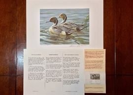 Signed/numbered print: Pintails in Spring by Robert Bateman. Comes with a 1998 Canadian Wildlife Habitat Conservation Stamp. 