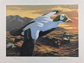 SPECTACLED EIDER. Signed/numbered print, 2 stamps, one is signed. Joseph Hautman, 1992-1993 Federal Duck stamp print. 