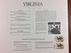 1989 Virginia State Waterfowl Stamp. Signed/numbered/signed stamp. Art LaMay, 