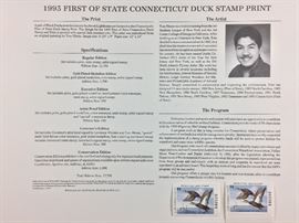 Signed/numbered/signed stamp. 1993 CT First of State, pair of black ducks by Tom Hirata. 