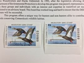 Signed/numbered/signed stamp. 1993 CT First of State, pair of black ducks by Tom Hirata. 