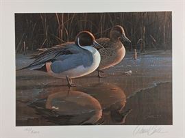 Signed/numbered/COA/signed stamp. 1991 Icy Reflection - Pintails by Daniel Smith.