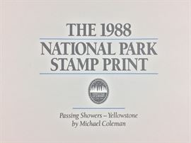Signed/numbered/seal, The First Official National Park Stamp Print. 1988 Passing Showers - Yellowstone by Michael Coleman.