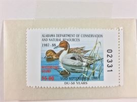Signed/numbered/signed stamp. 1987 AL Duck Stamp and Print by Robert C. Knutson.