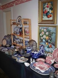 Huge collection of Blue and White Transferware, Blue Willow Platters, Mason's Ironstone, etc.