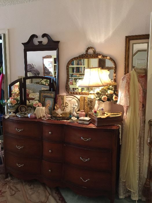 Vintage Buffet, vintage mirrors, lots of great dressing table vintage items, vintage clothing
