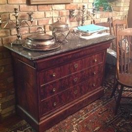 Louis Phillipe 5 drawer Flame Mahogany Chest with Greay black Marble