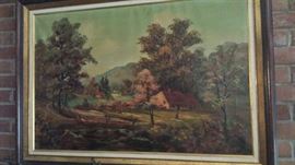 Antique English Oil Painting Unsigned, Late 19th Century  approx  24 X 36 inches