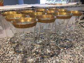 Wine glasses, vintage, gold gilt rims