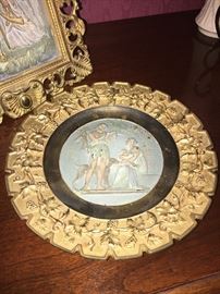 Bradley and Hubbard Plaque - mid 1800s Hunting/Family scene