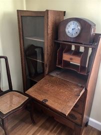 Antique Oak Side by Side Writing Desk, Bookcase, Cabinet