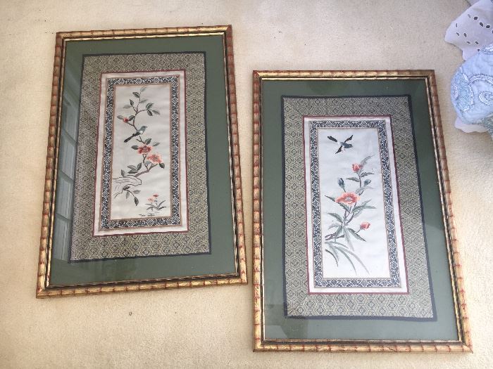 Asian embroidered wall art