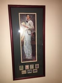 Abe Lincoln Framed, with stamps below