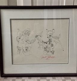 Signed Mark Mitchell Sketch Disney Characters