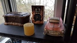 Cat Clock, Ornate Box, Pink Cadillac Cookie Jar
