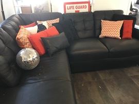 Leather Sectional and Disco Ball
