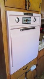 Pink enameled 1950s mid cent modern oven
