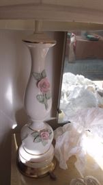 One of Pr. of Porcelain Floral Mid Cent. Mod Lamps