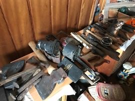 Vintage tools, flight indicators from WWII, fishing tackle