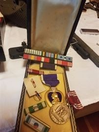 Collection of medals, including purple heart
