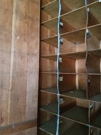 Vintage salvage cabinet from historic Arlington train depot, detail