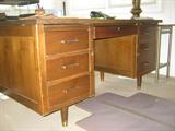 Mid-century stylings wood desk with lap, box and letter size file drawers