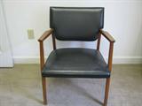 Mid century wood and black leatherette chair
