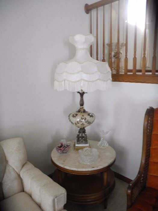 Marble top table with exquisite lamp