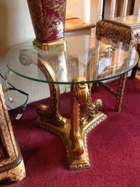 French glass top pedestal table.