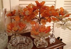 Blown glass console set, centerpiece and matching candlesticks. 