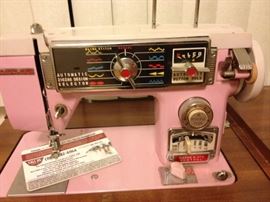 PINK sewing machine in Midcentury case. 