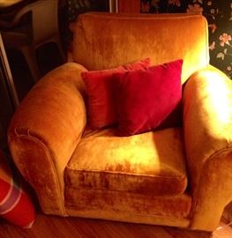 PAIR gold velvet Midcentury chairs.