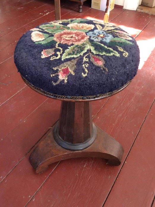 Embroidered 19th Century Piano Stool