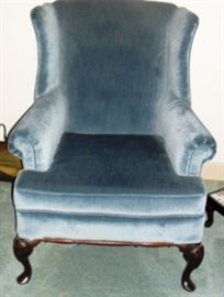 One of two distressed mahogany base Queen Anne Chairs. 