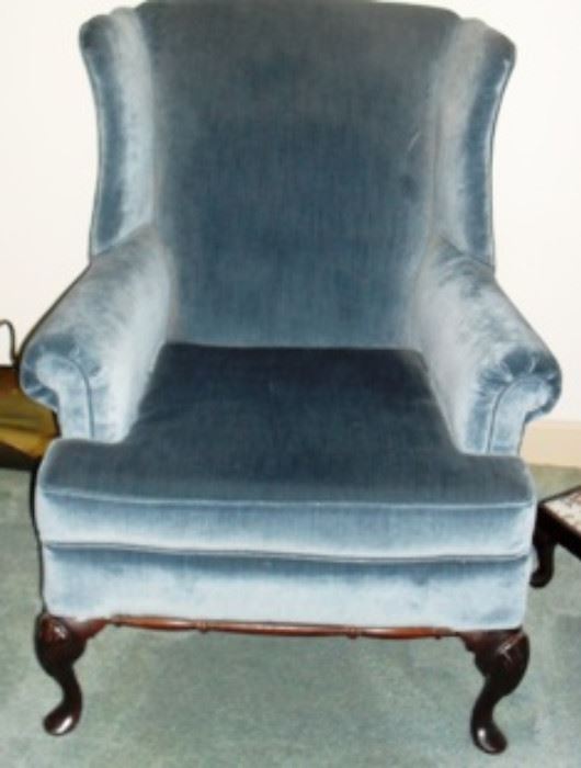 One of two distressed mahogany base Queen Anne Chairs. 