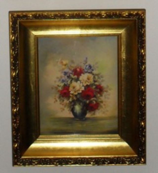 One of two framed flower prints