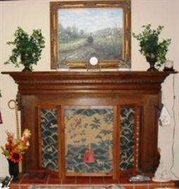 Signed Evans oil on canvas painting above fireplace